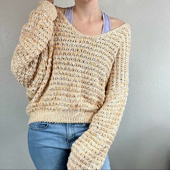 Free People muted yellow loose knit sweater size medium - Picture 2 of 11